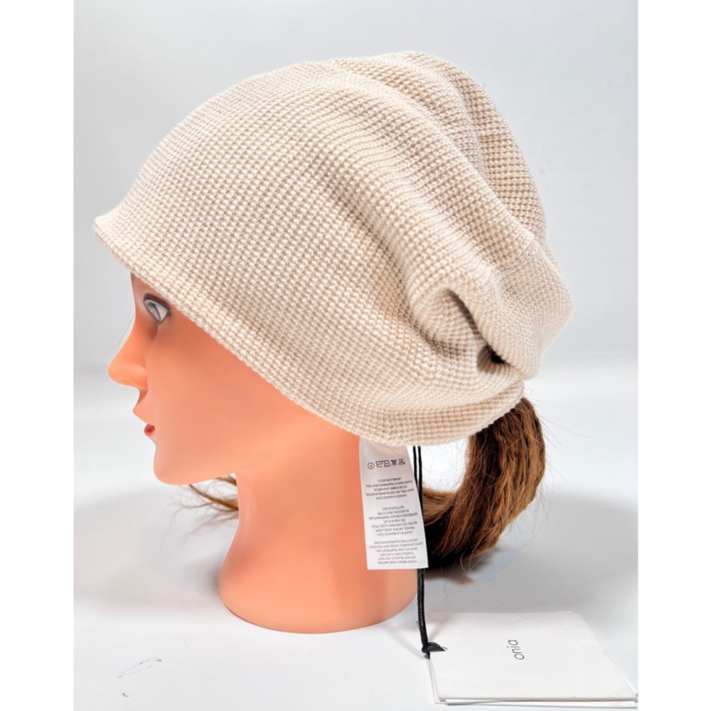 Onia Unisex Beanie Hat NEW Cashmere Cotton Waffle Beige OS